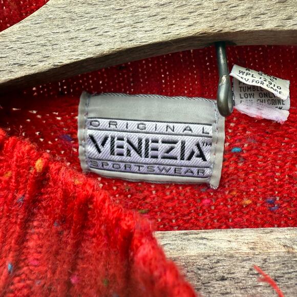 Vintage 90s Venezia Red Variegated Knit Sweater Mock Neck Acrylic Wool One Size - Picture 4 of 10